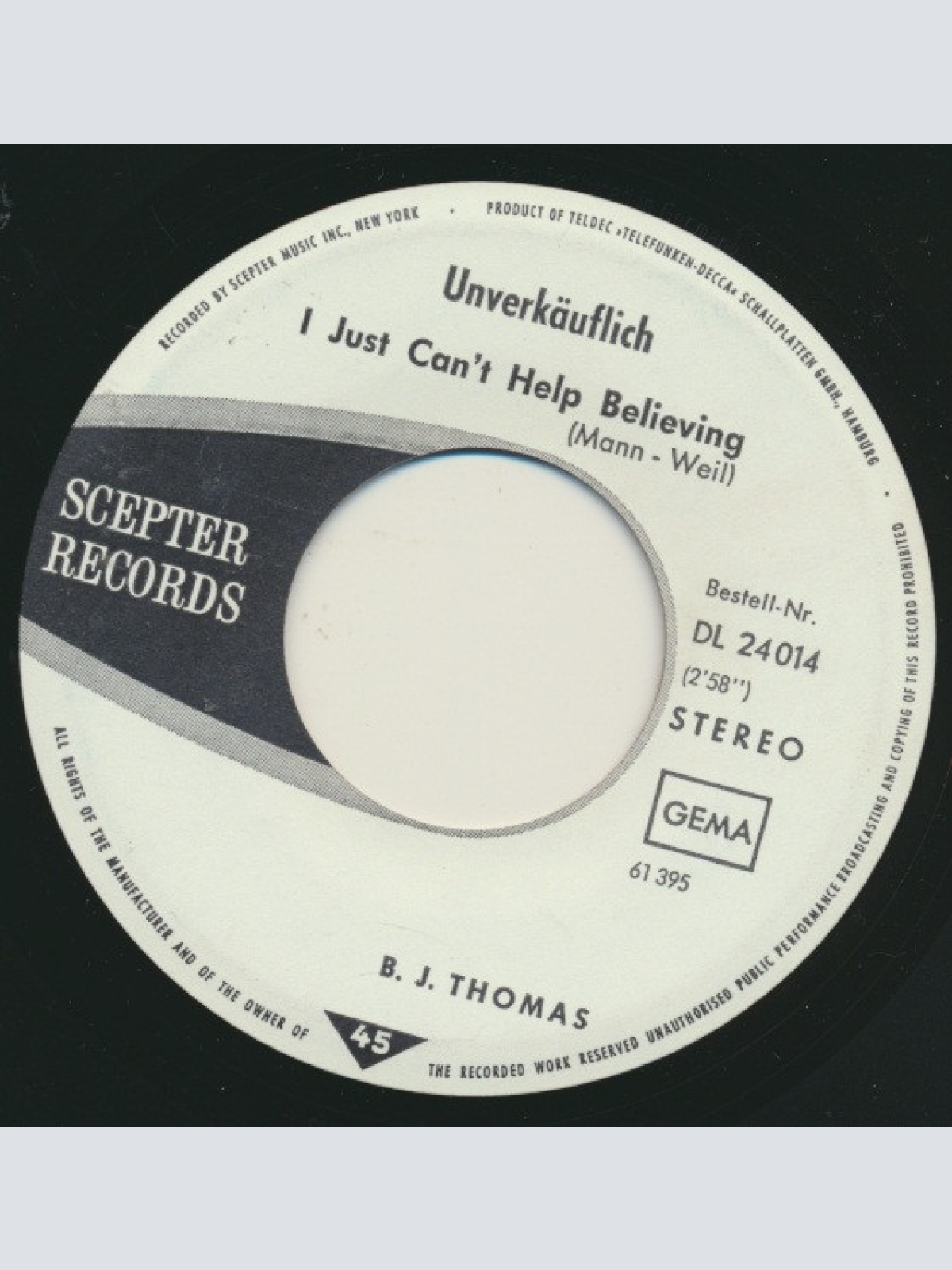 Vinyl / B.J. Thomas - I Just Can't Help Believing