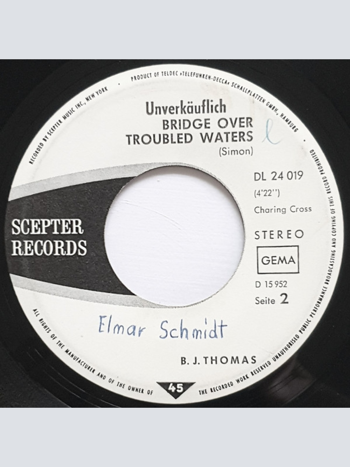 Vinyl / B.J. Thomas - No Love At All / Bridge Over Troubled Water