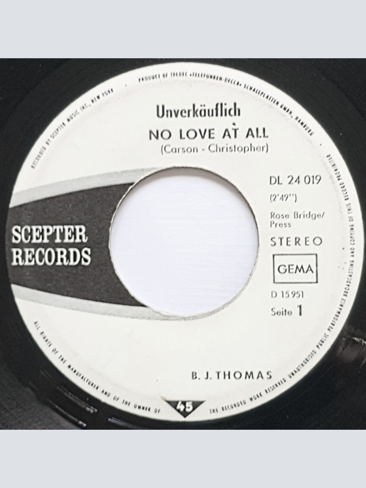 Vinyl / B.J. Thomas - No Love At All / Bridge Over Troubled Water