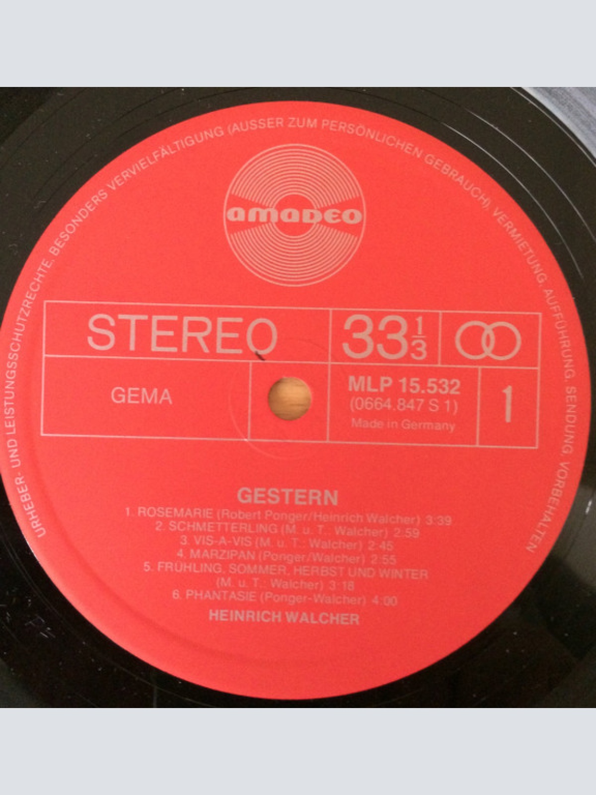 Vinyl / Heinrich Walcher - Gestern