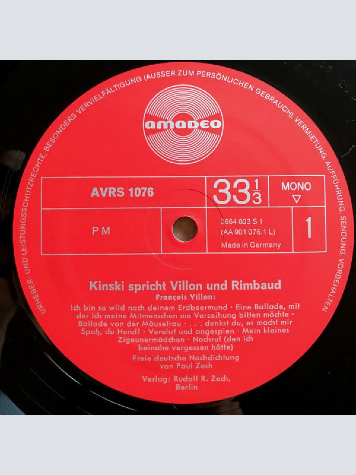Vinyl / Klaus Kinski - Kinski Spricht Villon Und Rimbaud 1