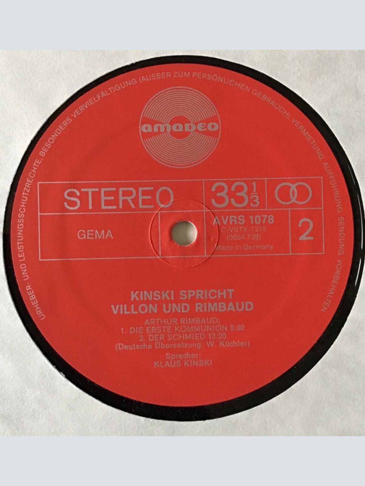 Vinyl / Klaus Kinski - Kinski Spricht Villon Und Rimbaud 3 Räuberballaden & Das Große Testament