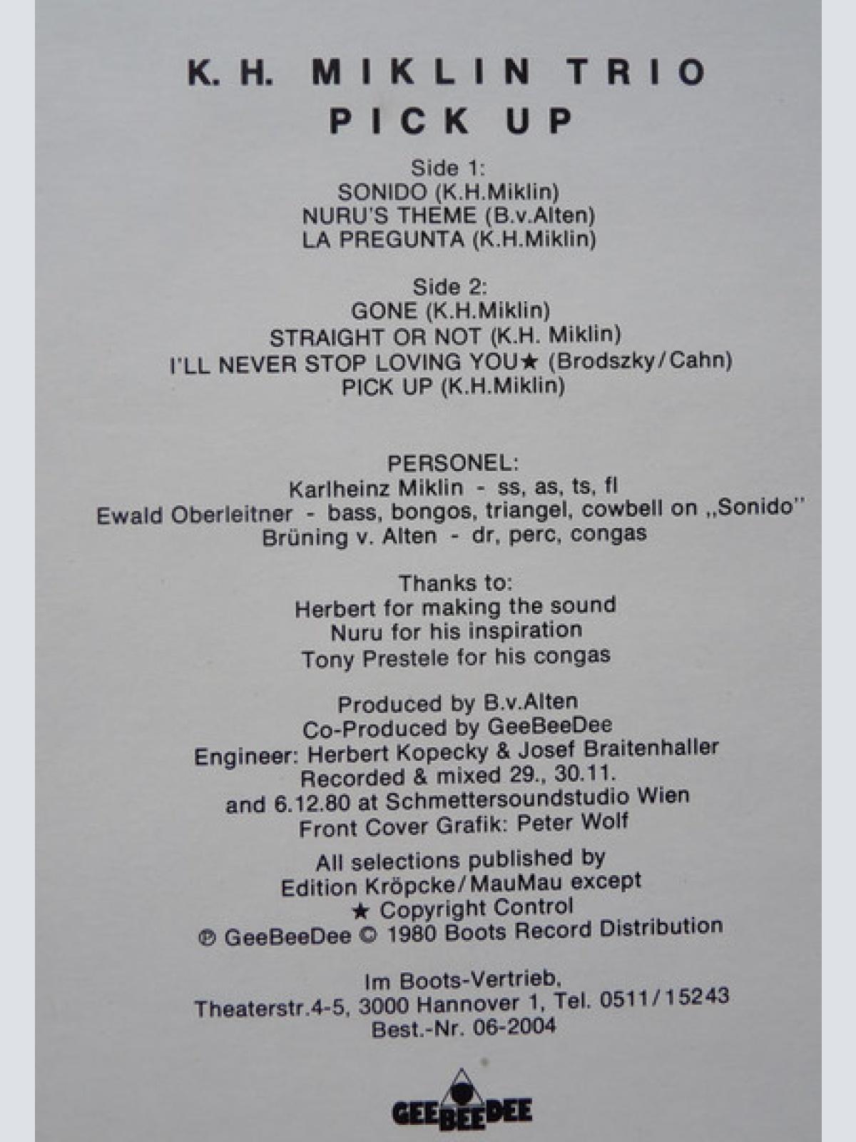 Vinyl / K. H. Miklin Trio* - Pick Up