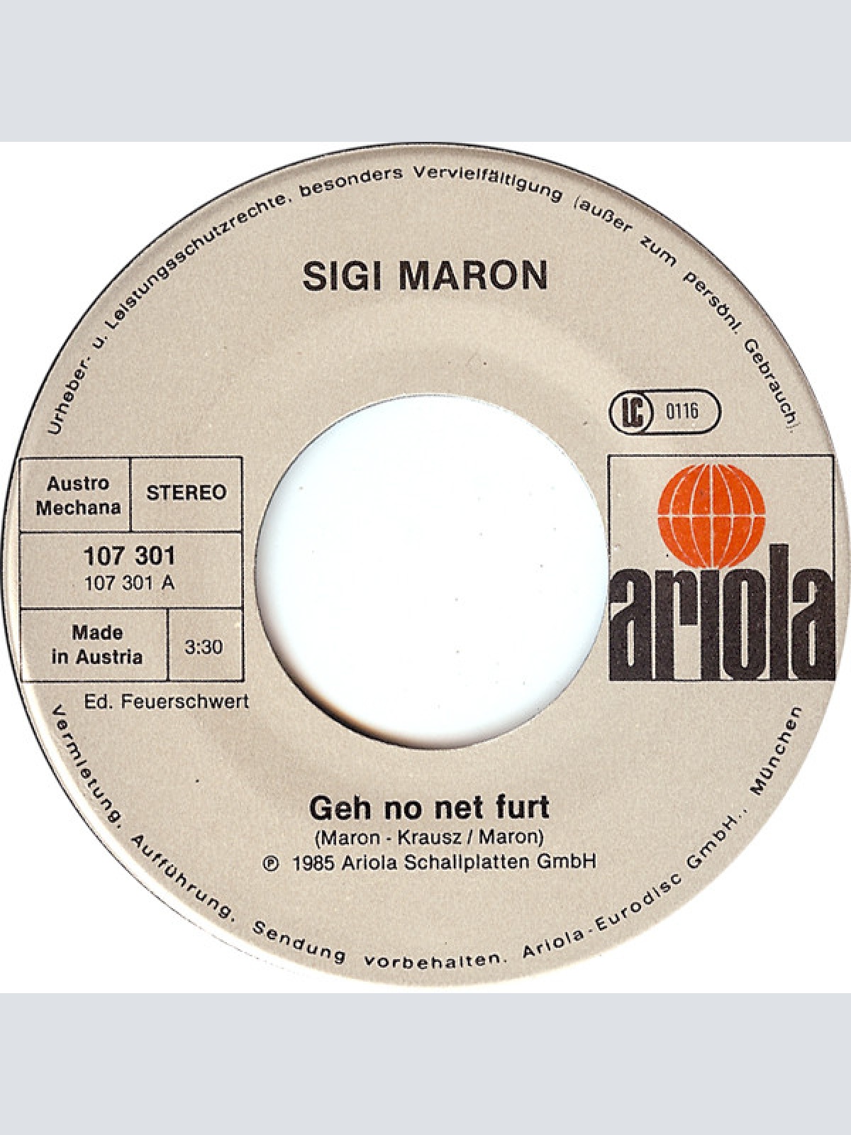 Vinyl / Sigi Maron - Geh' No Net Furt