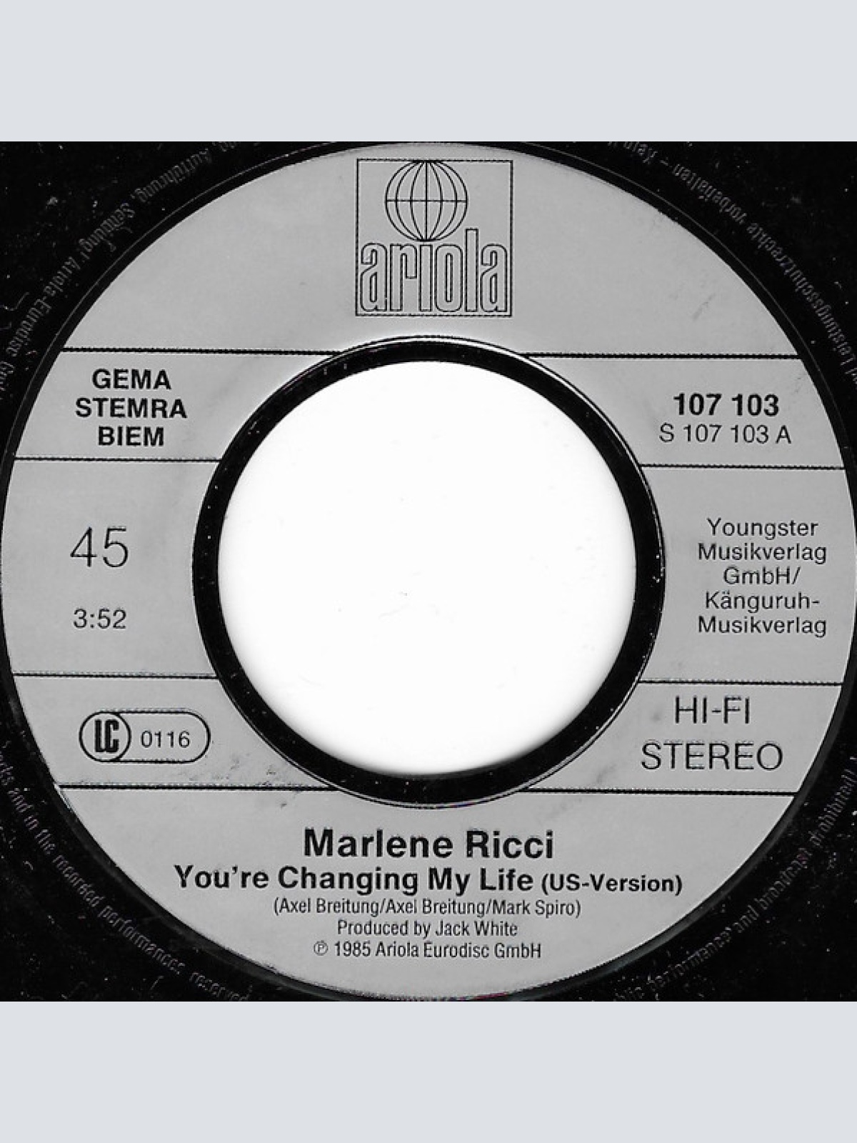 Vinyl / Marlene Ricci - You're Changing My Life