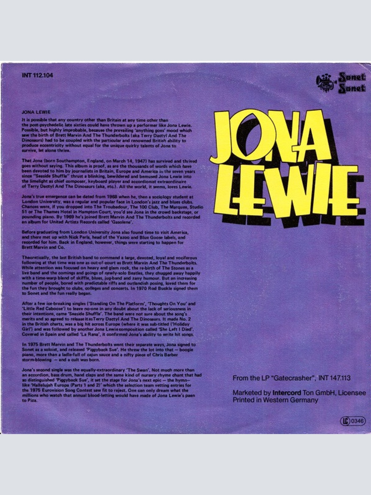 Vinyl / Jona Lewie - Come Away
