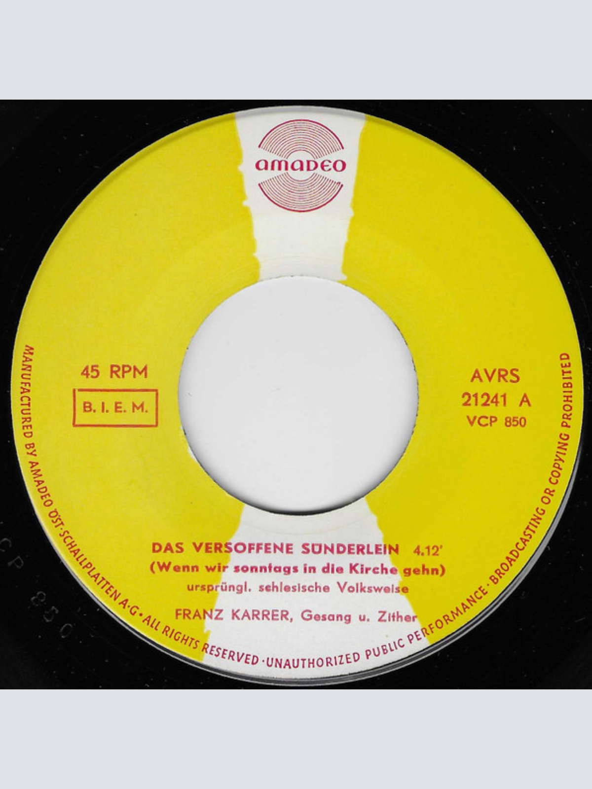 Vinyl / Franz Karrer - Das Versoffene Sünderlein / Ich Hab Einen Reizenden Bekannten