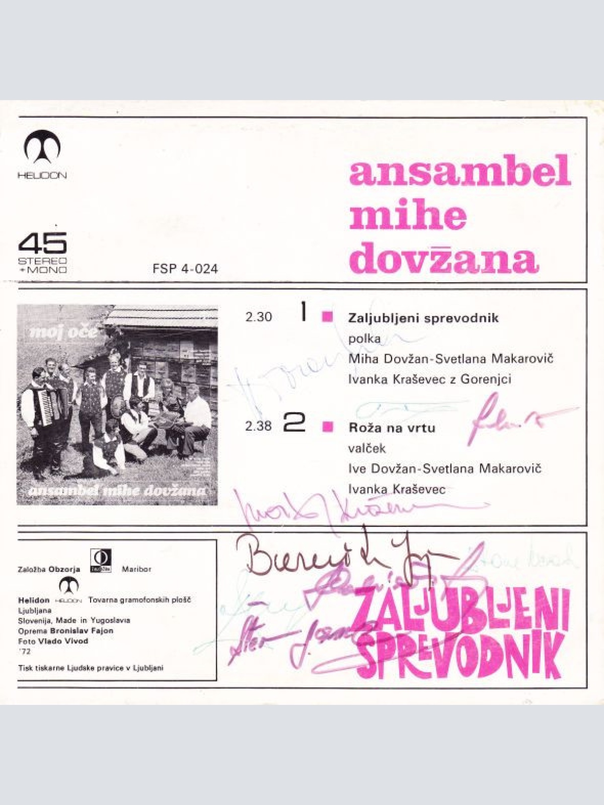 Vinyl / Ansambel Mihe Dovžana - Zaljubljeni Sprevodnik