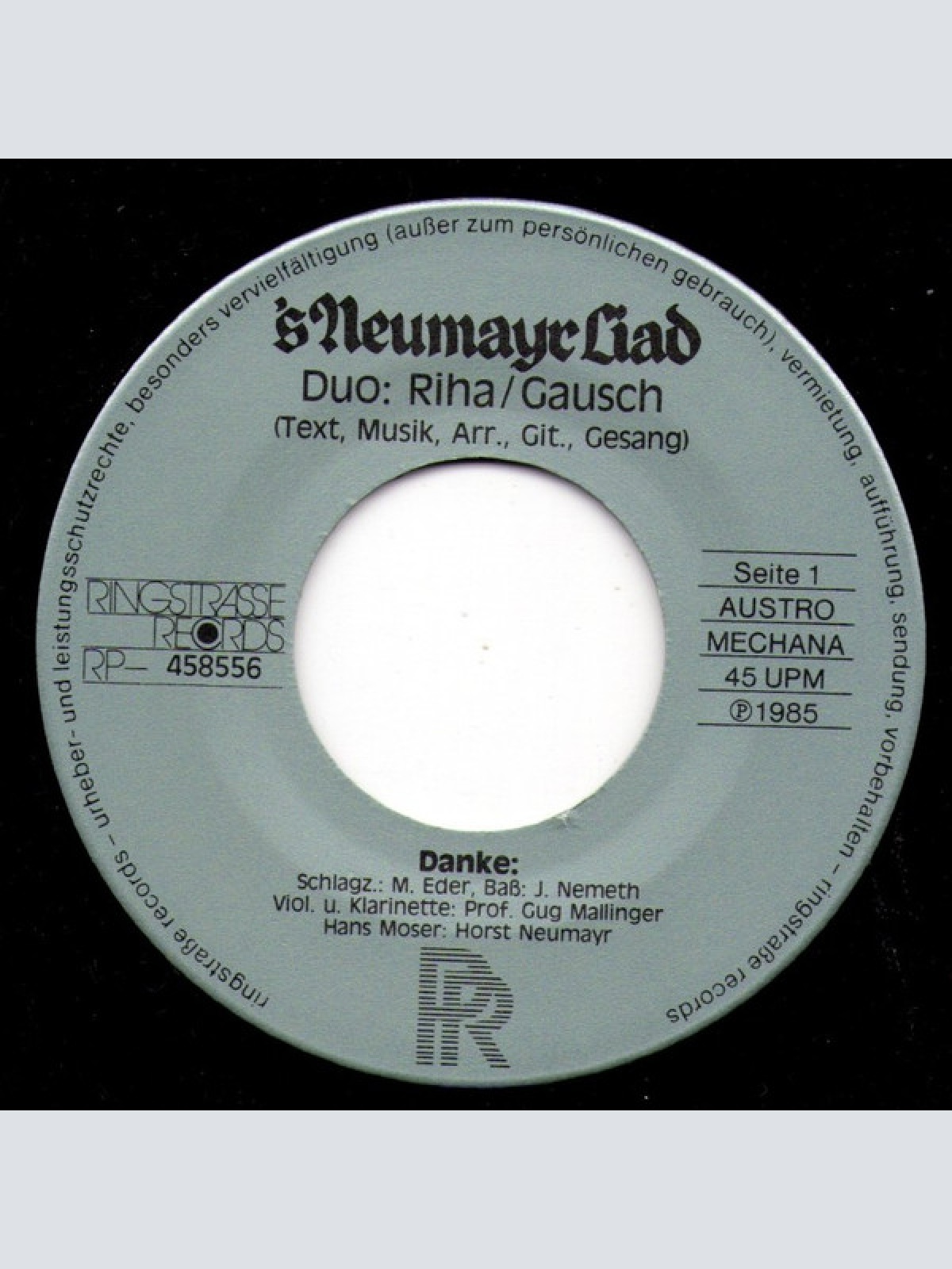 Vinyl / Duo Riha & Gausch* - 's Neumayr Liad / I Måg Wels