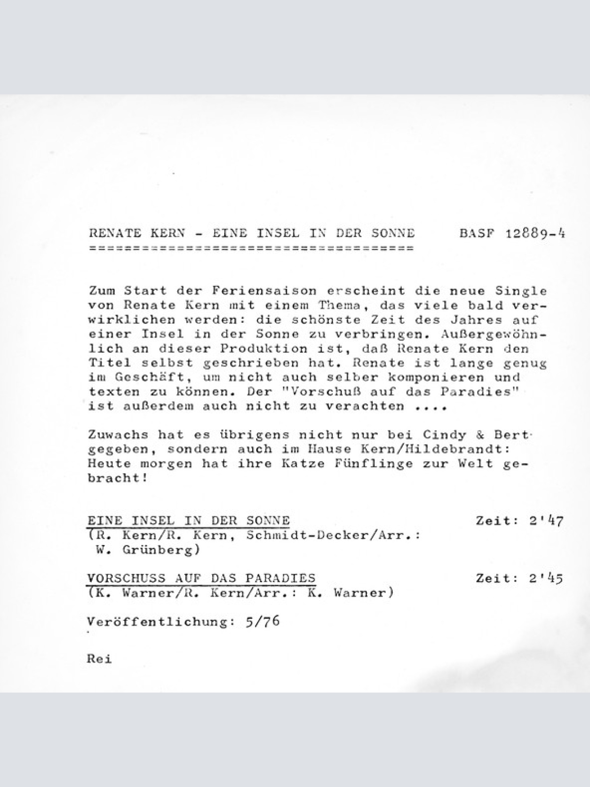 Vinyl / Renate Kern - Eine Insel In Der Sonne