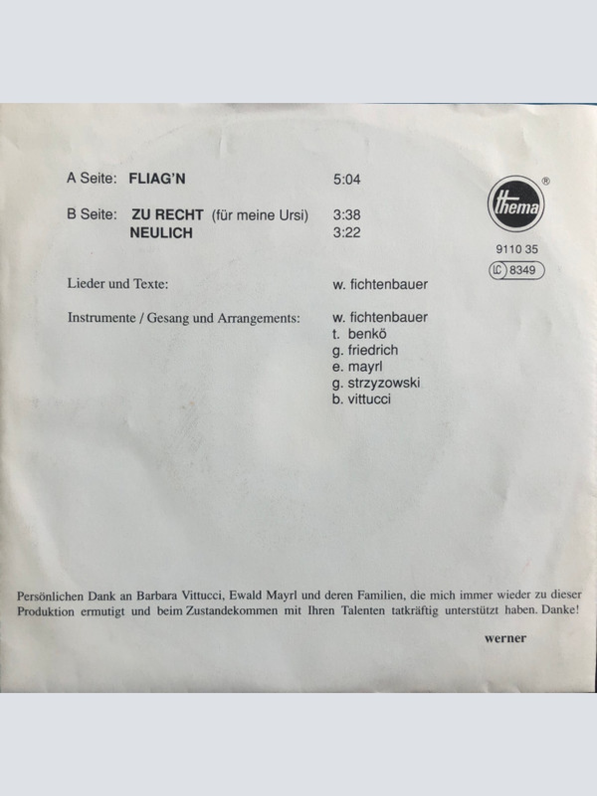 Vinyl / Werner Fichtenbauer - Fliag'n