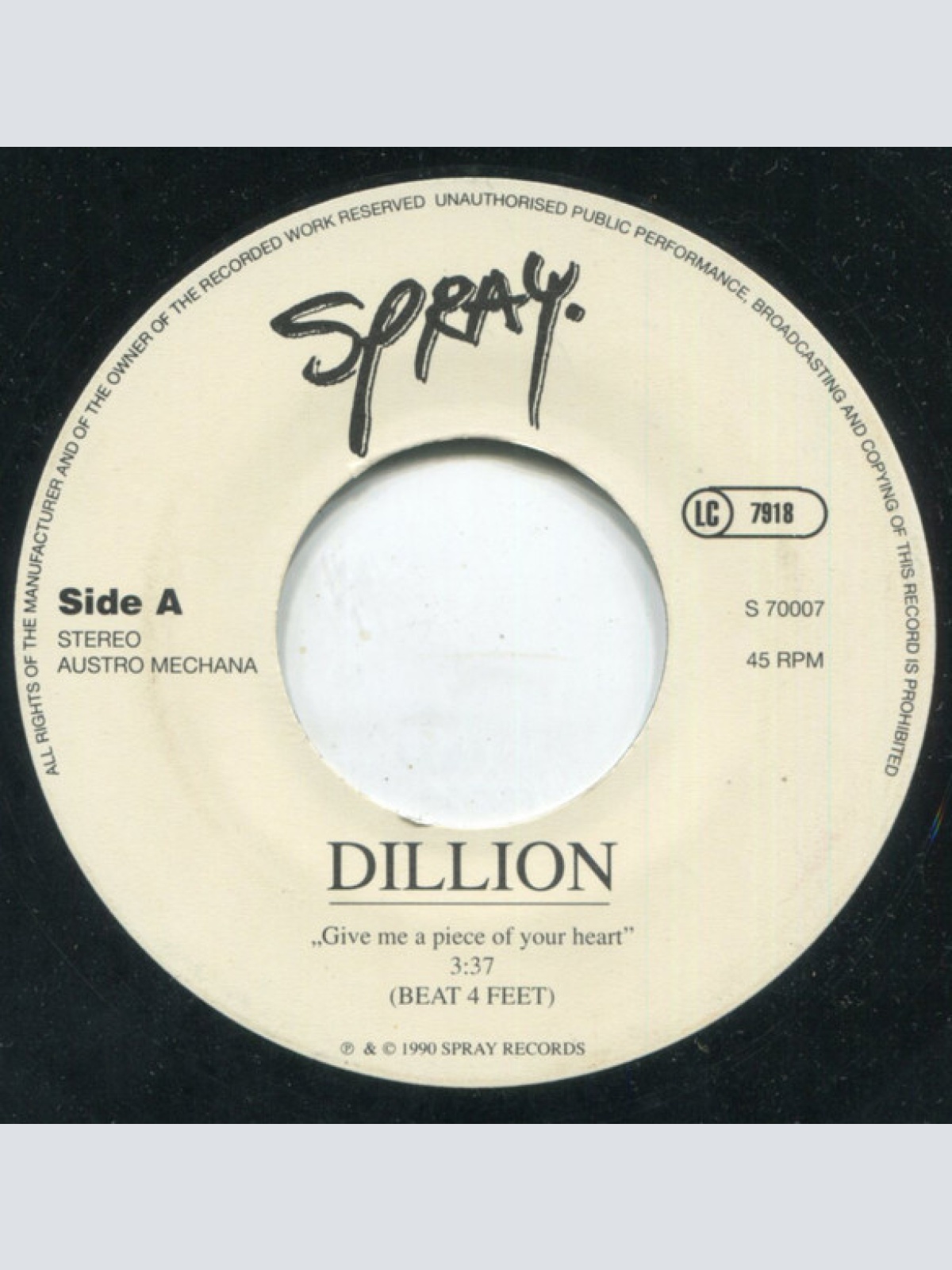 Vinyl / Dillion - Give Me A Piece Of Your Heart