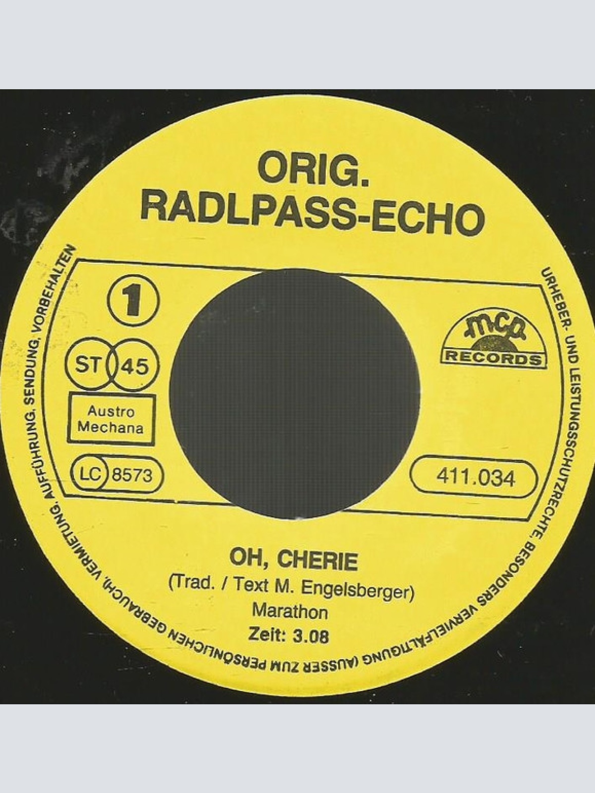 Vinyl / Original Radlpass Echo Mit Sängerin Anita Zore - Oh, Cherie / Marina