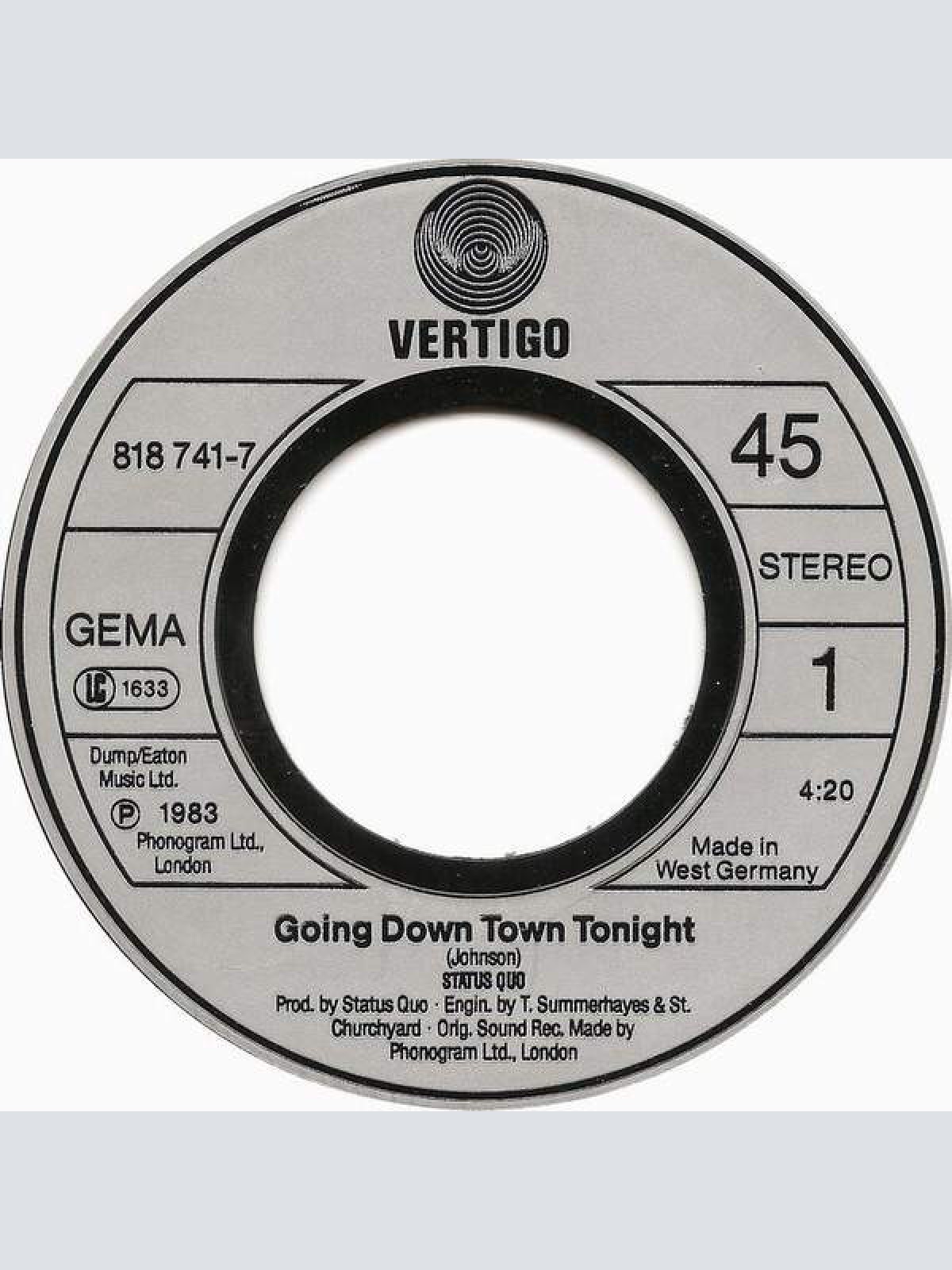 Vinyl / Status Quo - Going Down Town Tonight