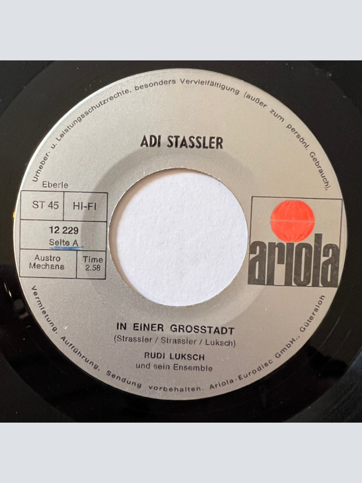 Vinyl / Adi Stassler - In Einer Großstadt / Deine Aug'n Sagn Mir Alles
