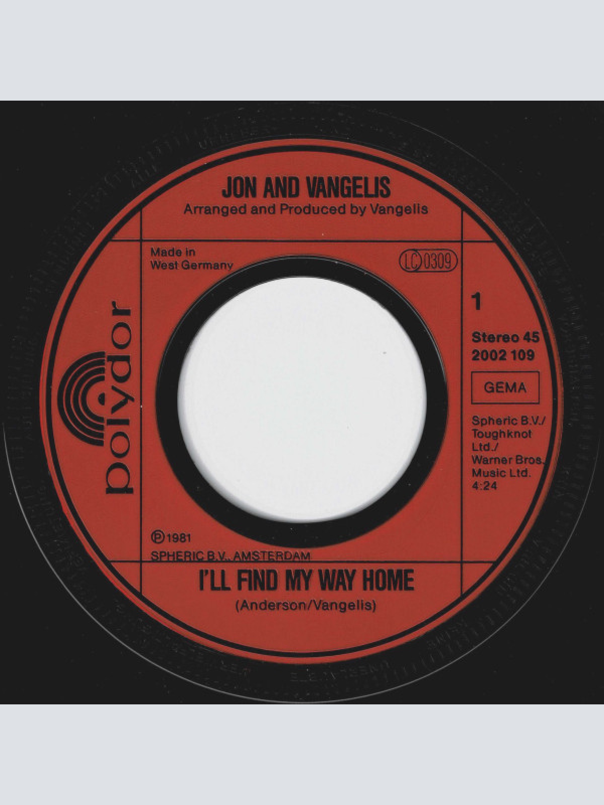 Vinyl / Jon And Vangelis* - I'll Find My Way Home
