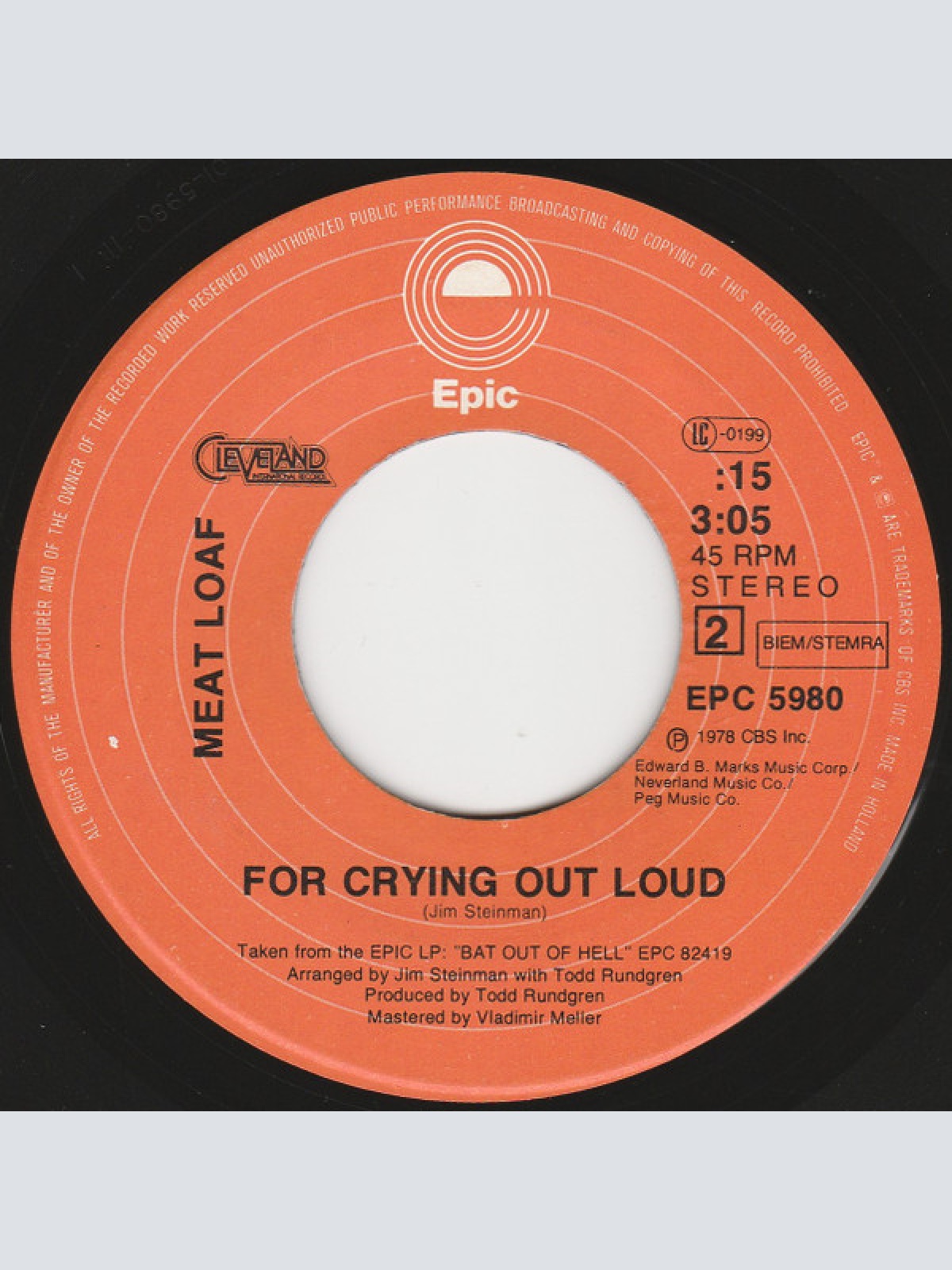 Vinyl / Meat Loaf - You Took The Words Right Out Of My Mouth (Hot Summer Night)