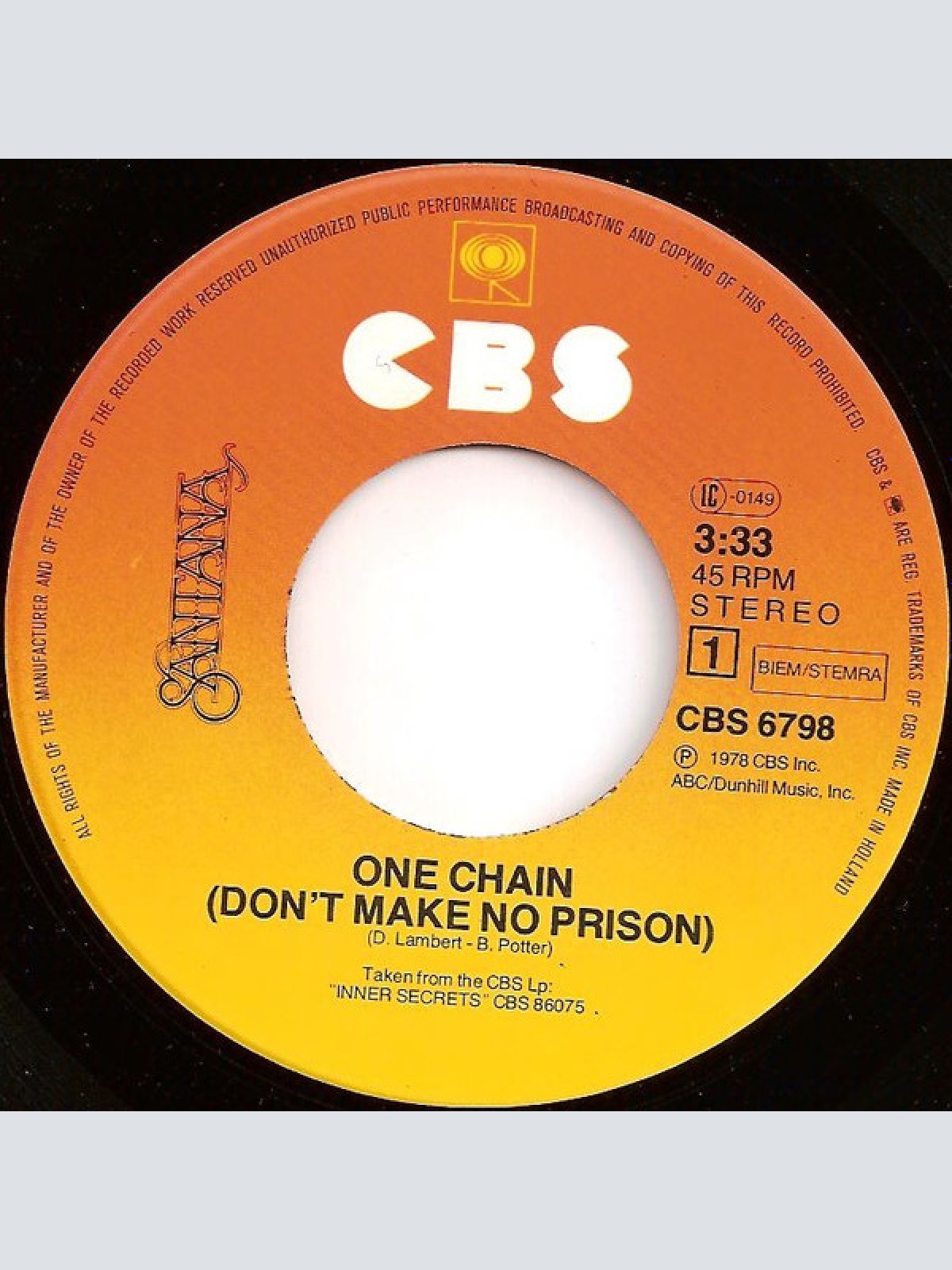 Vinyl / Santana - One Chain (Don't Make No Prison) / Wham!