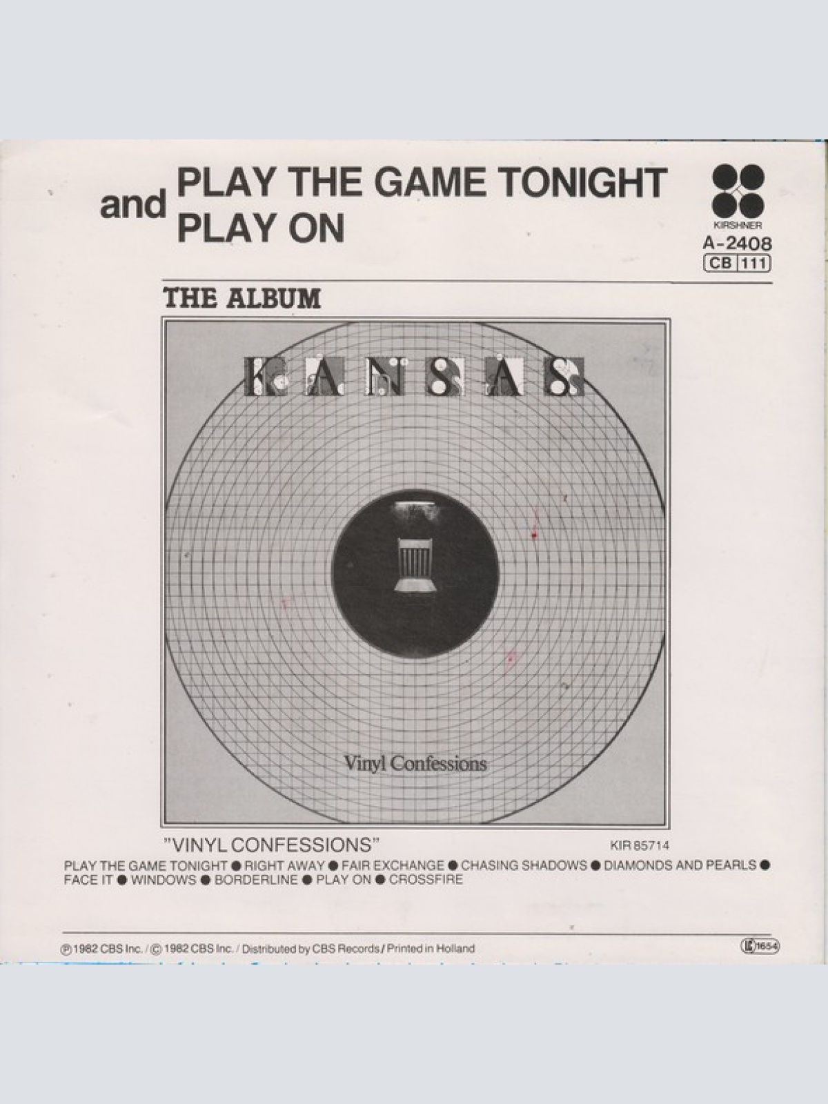 Vinyl / Kansas (2) - Play The Game Tonight