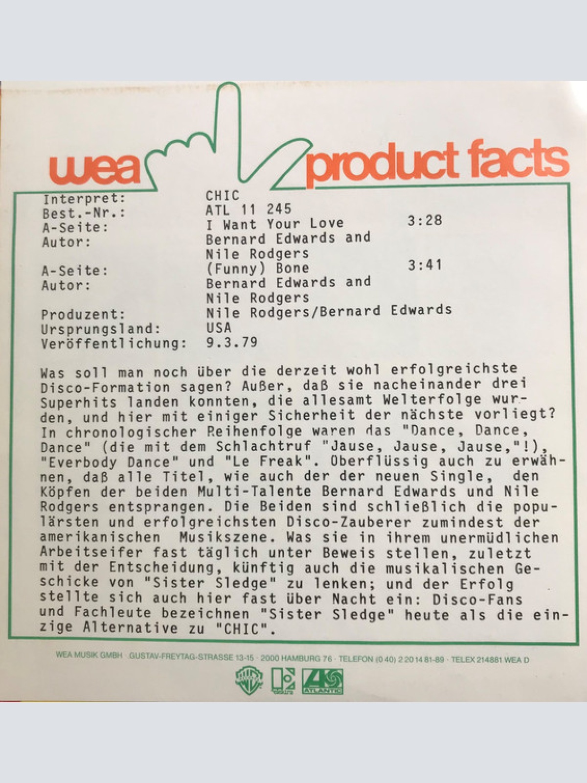 Vinyl / Chic - I Want Your Love / (Funny) Bone