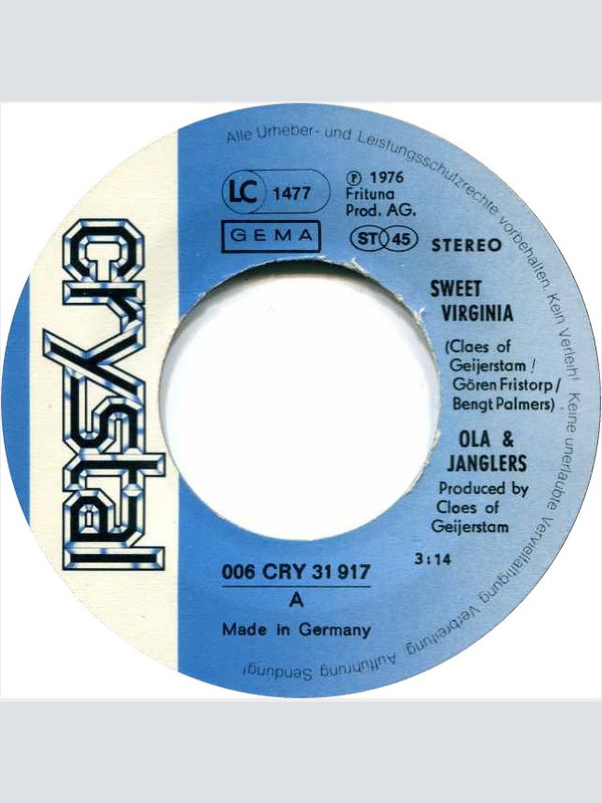 Vinyl / Ola & Janglers* - Sweet Virginia