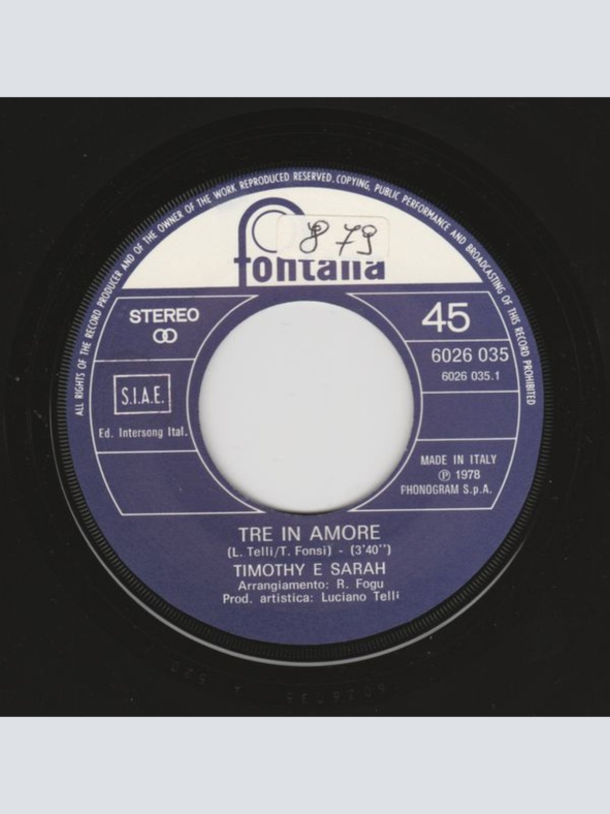 Vinyl / Timothy (17) & Sarah (73) - Tre In Amore / Timothy E Luca