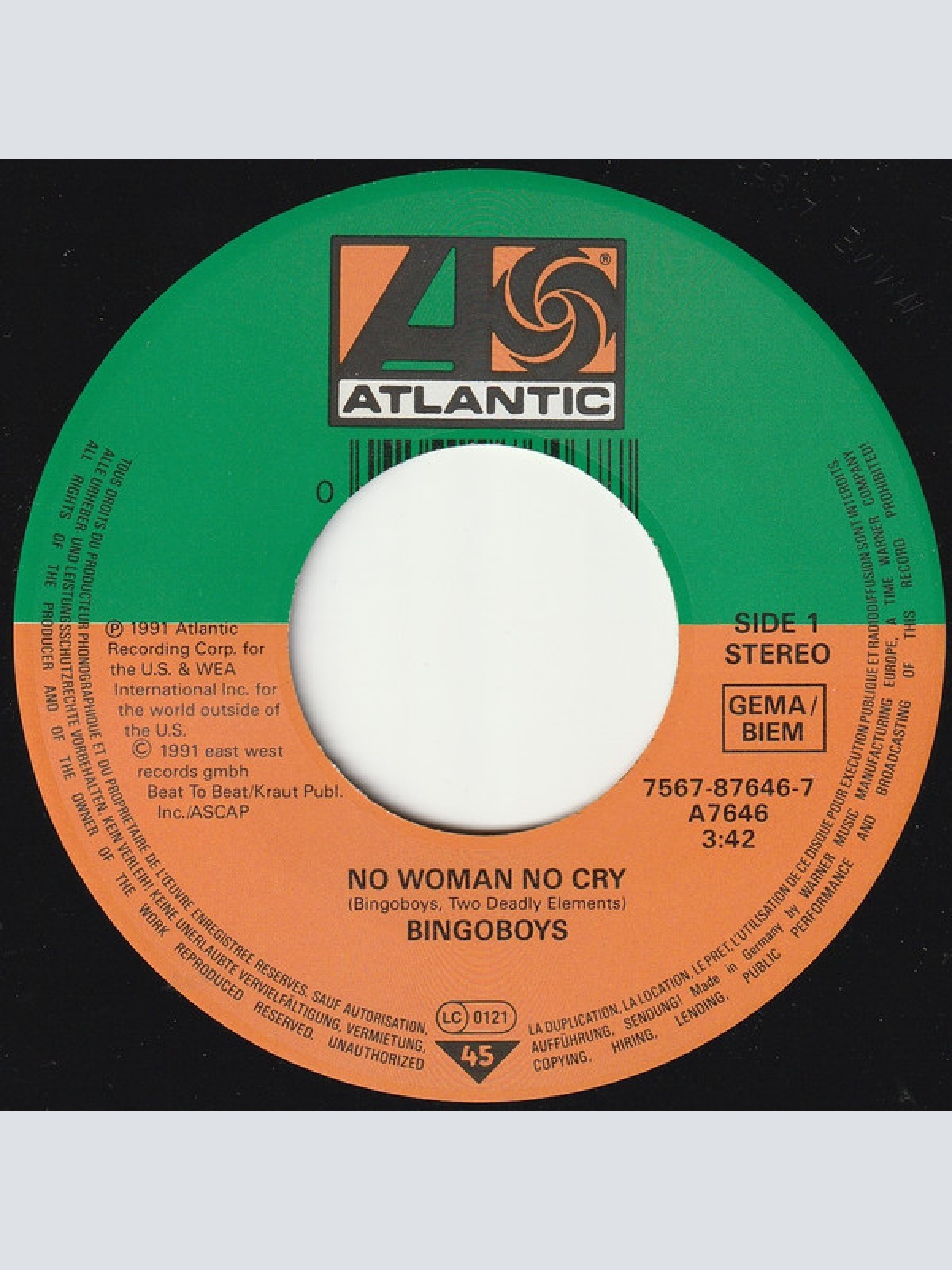 Vinyl / Bingoboys - No Woman No Cry