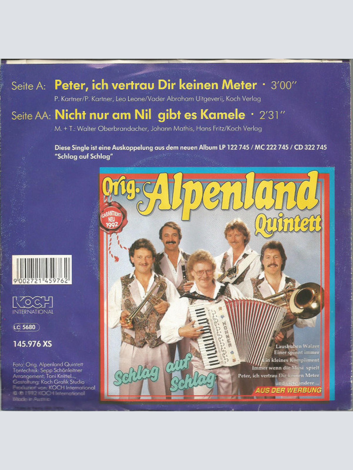 Vinyl / Orig. Alpenland Quintett - Peter, Ich Vertrau Dir Keinen Meter