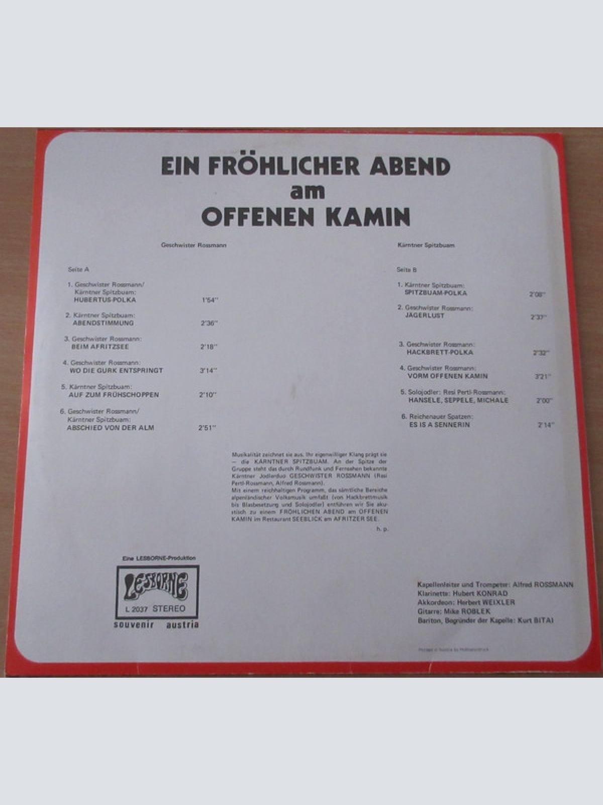 Vinyl / Geschwister Rossmann, Kärntner Spitzbuam - Ein Fröhlicher Abend Vorm Offenen Kamin