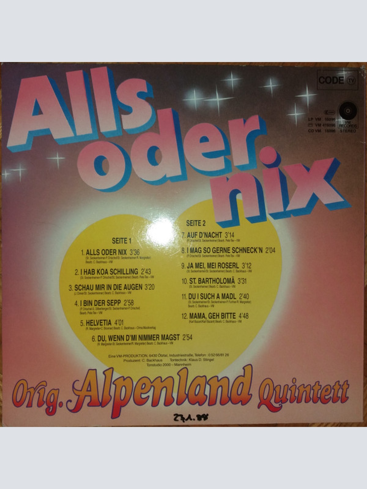Vinyl / Orig. Alpenland Quintett - Alls Oder Nix