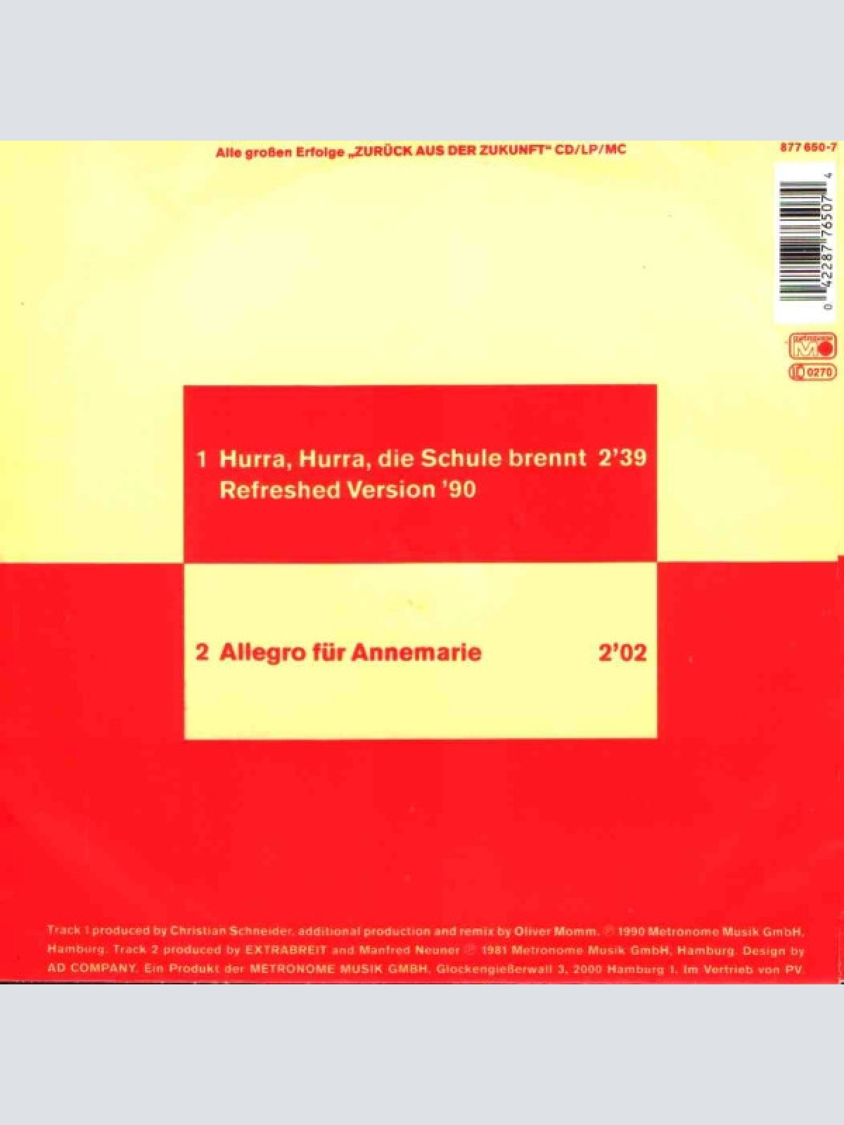 Vinyl / Extrabreit - Hurra, Hurra, Die Schule Brennt Remix 90