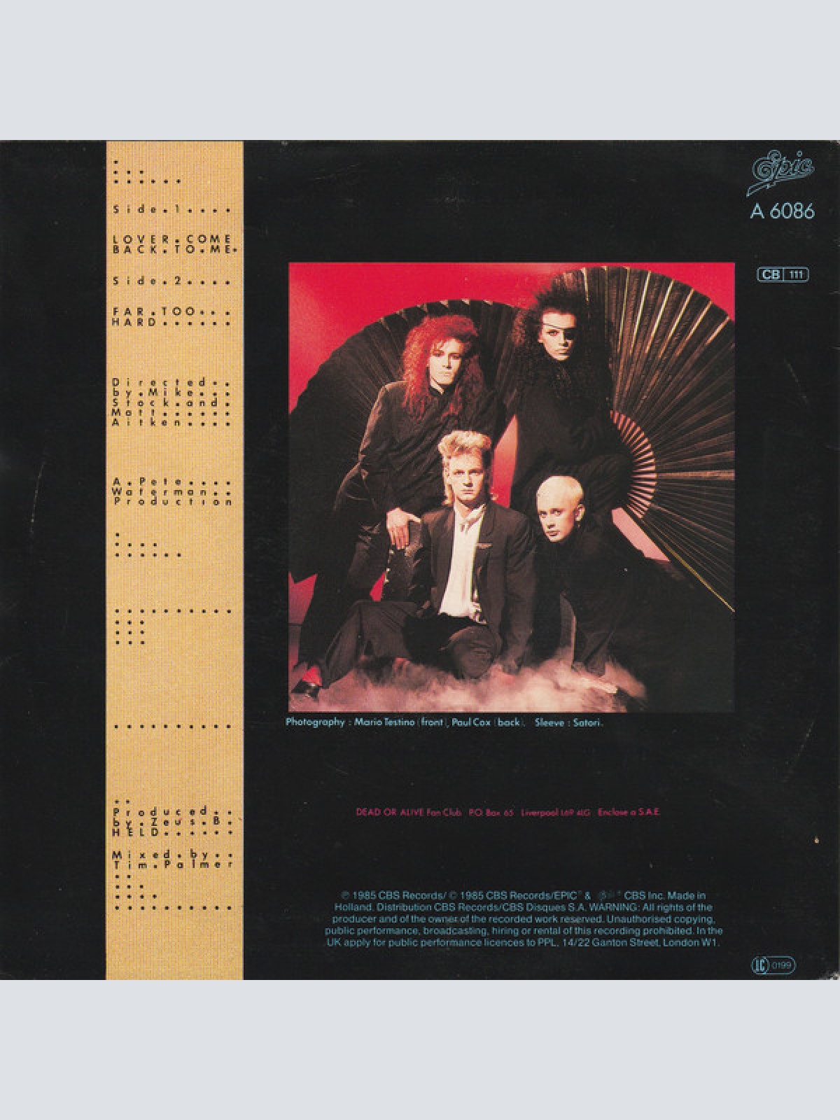 Vinyl / Dead Or Alive - Lover Come Back To Me