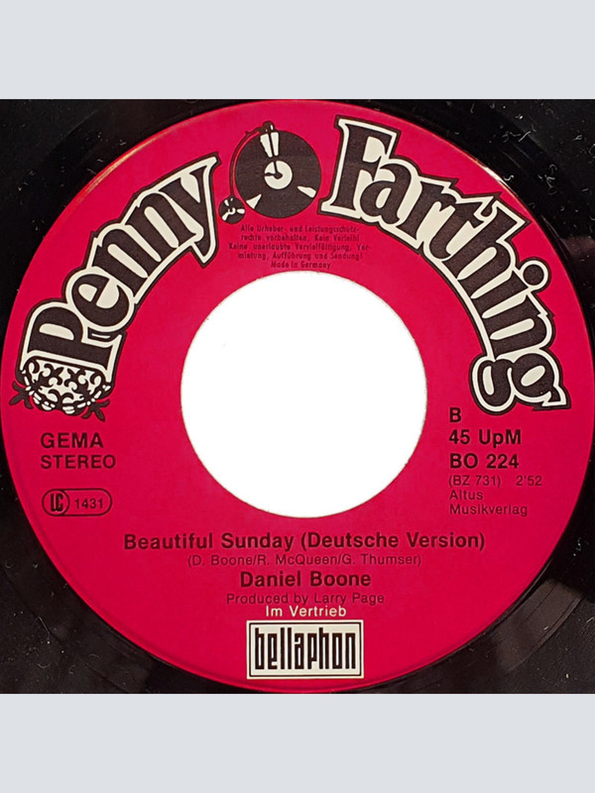 Vinyl / Daniel Boone - Beautiful Sunday / Beautiful Sunday (Deutsche Version)