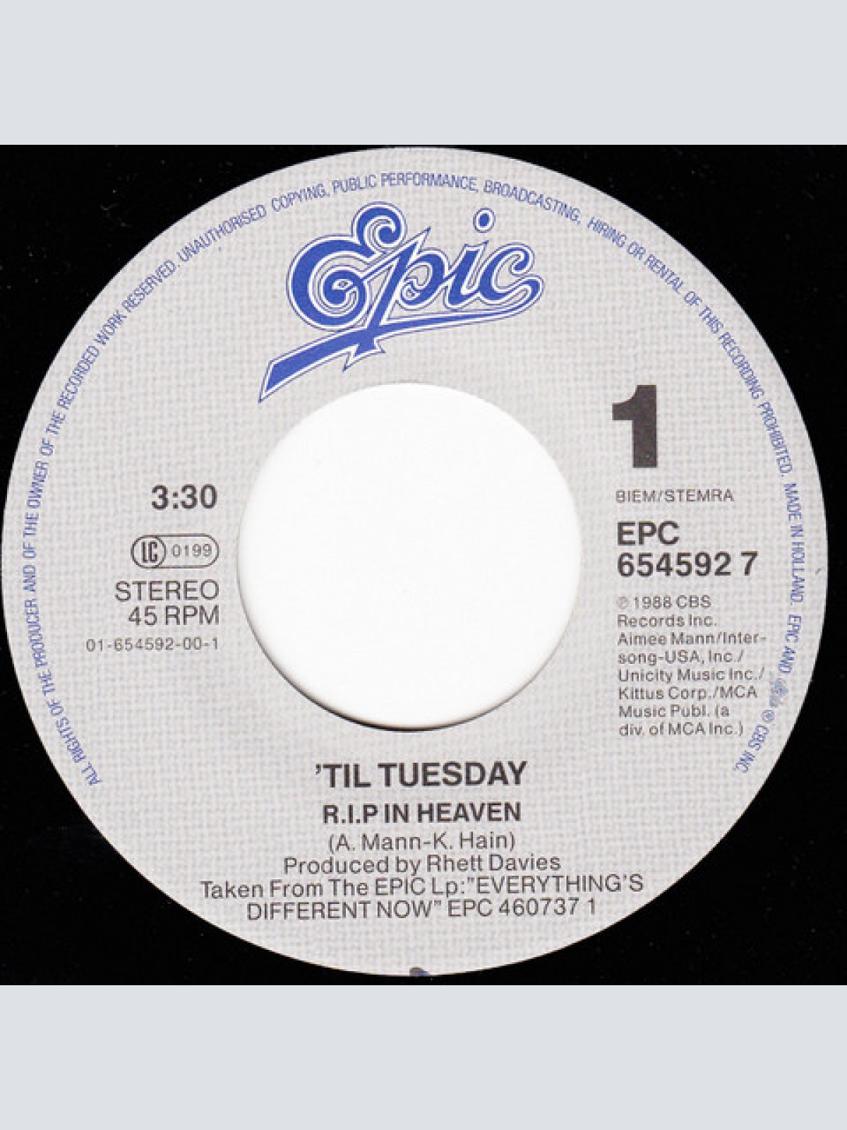 Vinyl / 'Til Tuesday - R.I.P. In Heaven