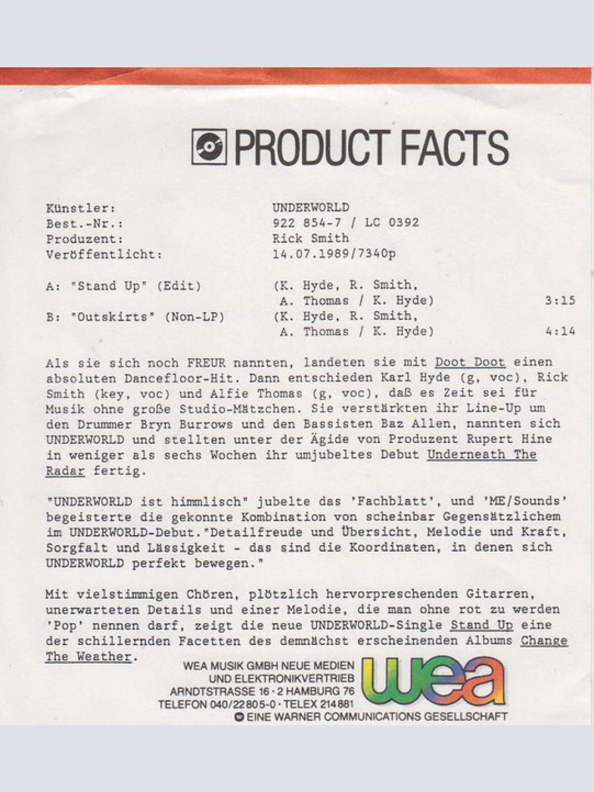 Vinyl / Underworld - Stand Up