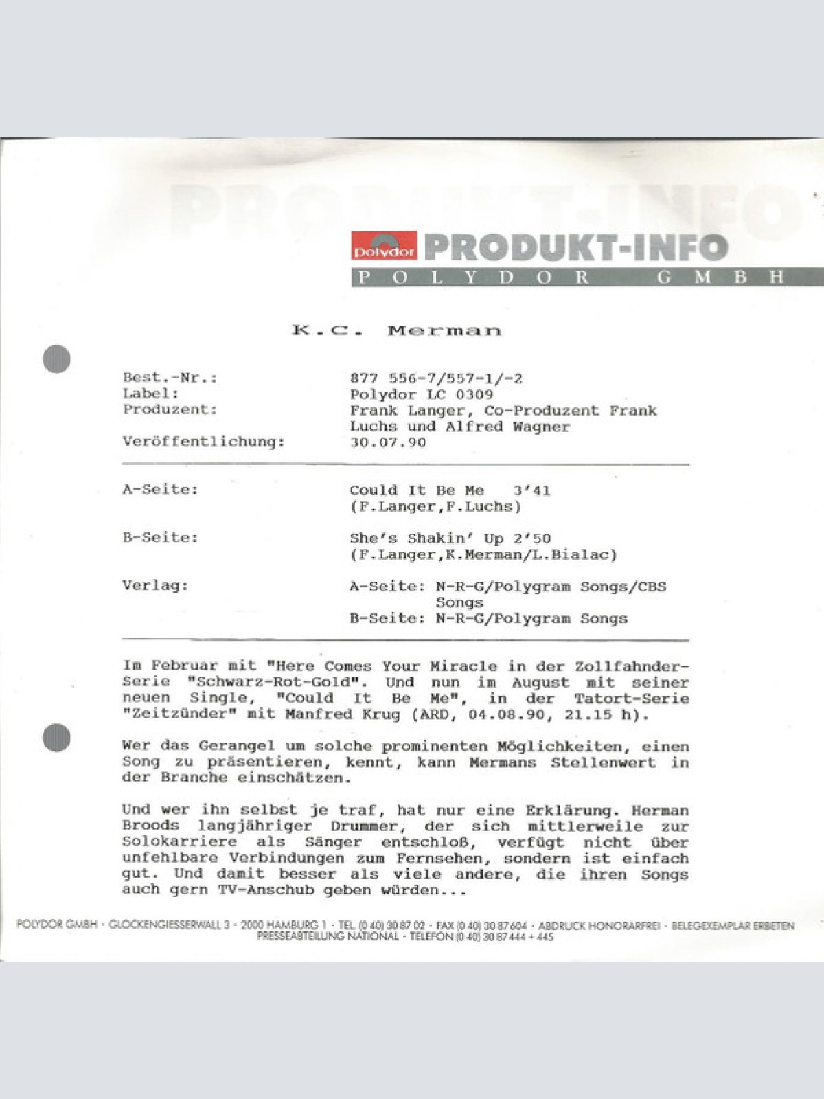 Vinyl / K.C. Merman* - Could It Be Me