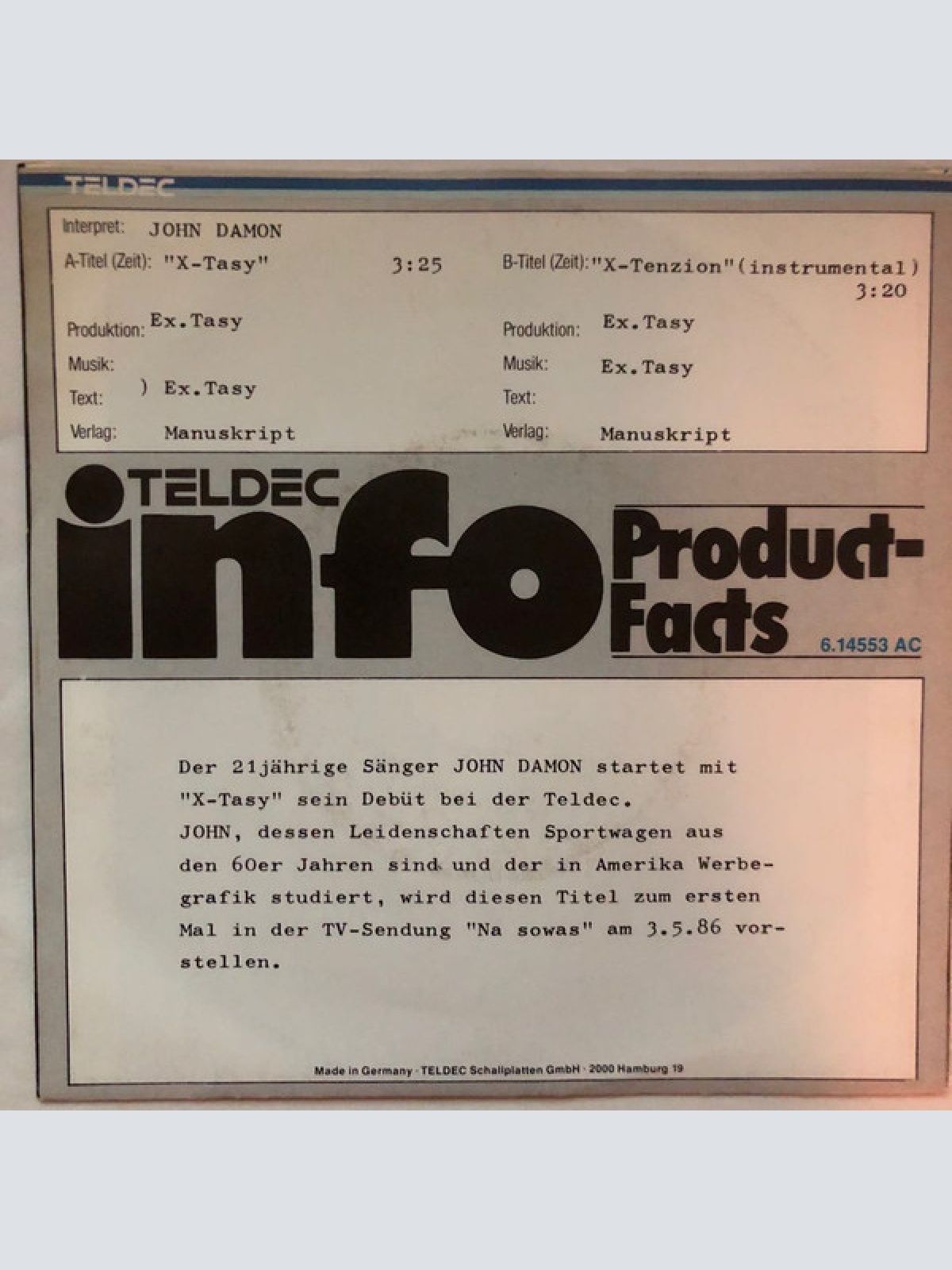 Vinyl / John Damon - X-Tasy / X-Tenzion