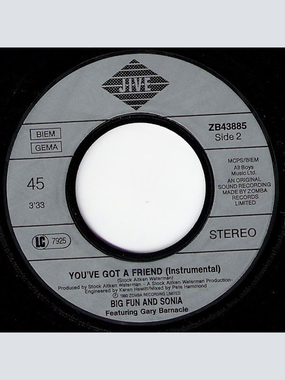 Vinyl / Big Fun And Sonia Featuring Gary Barnacle - You've Got A Friend