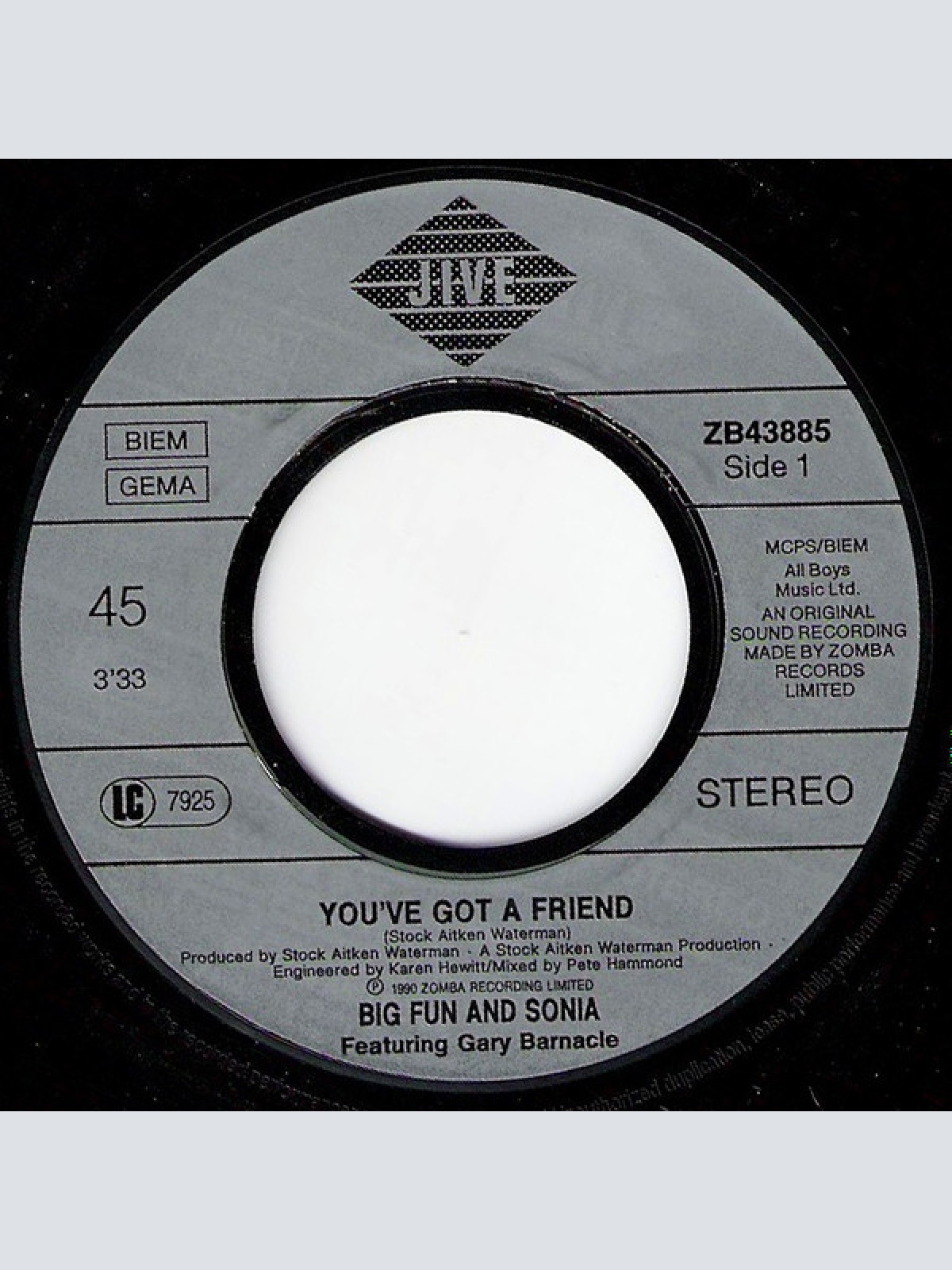 Vinyl / Big Fun And Sonia Featuring Gary Barnacle - You've Got A Friend