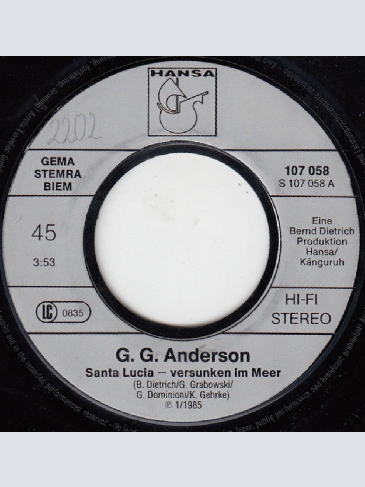 Vinyl / G.G. Anderson - Santa Lucia - Versunken Im Meer