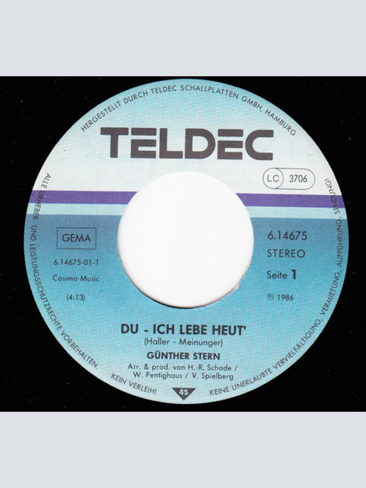 Vinyl / Günther Stern - Du - Ich Lebe Heut'