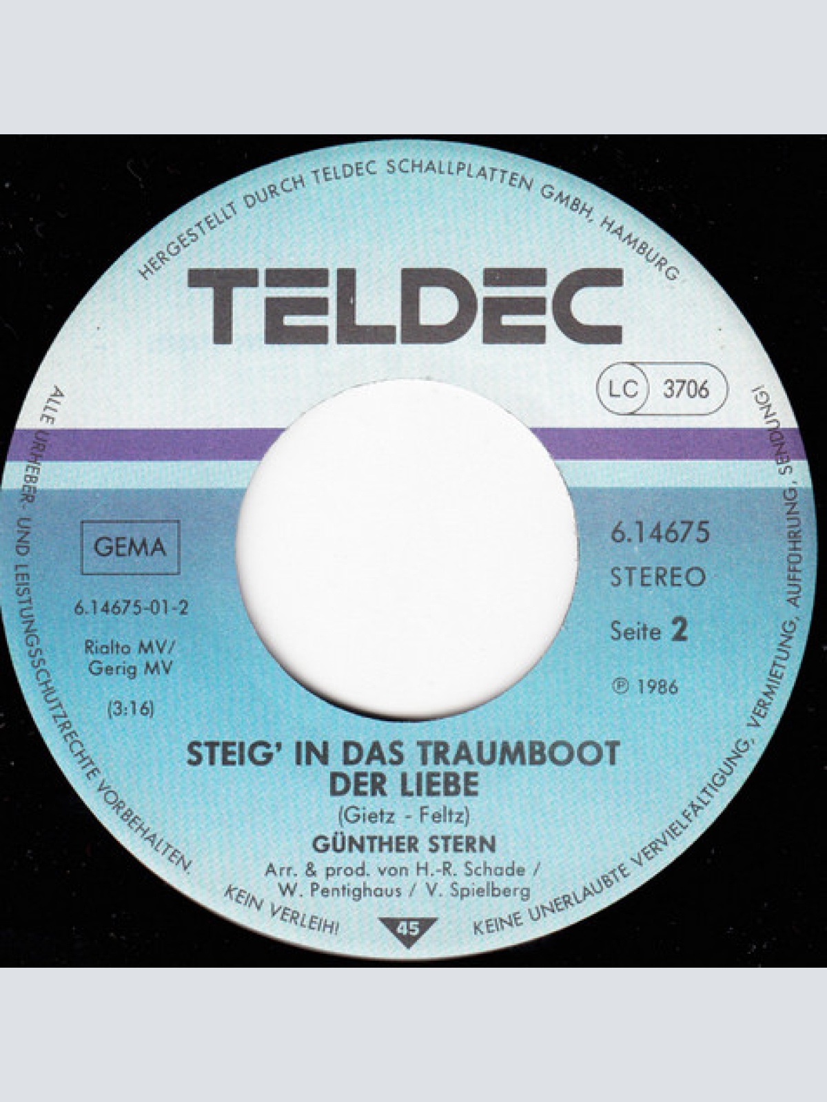 Vinyl / Günther Stern - Du - Ich Lebe Heut'