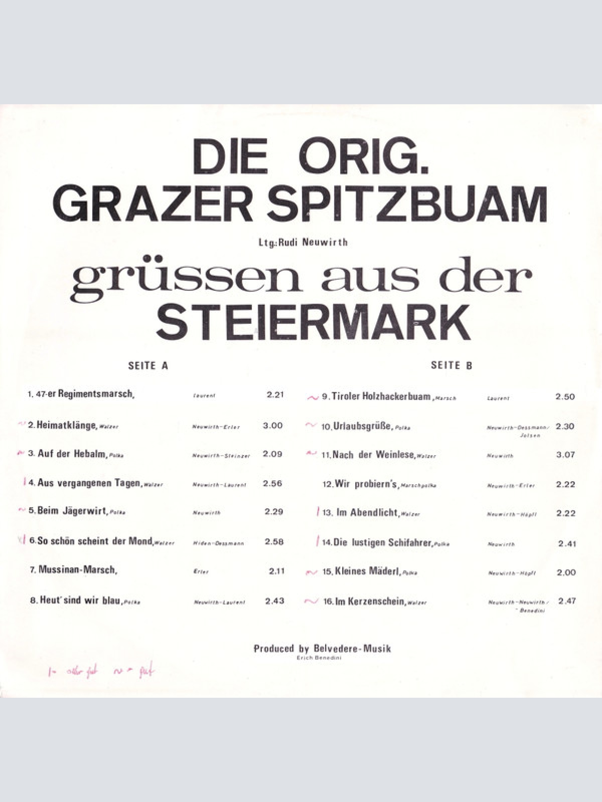 Vinyl / Die Orig. Grazer Spitzbuam* Ltg.: Rudi Neuwirth (2) - Grüsse Aus Der Steiermark