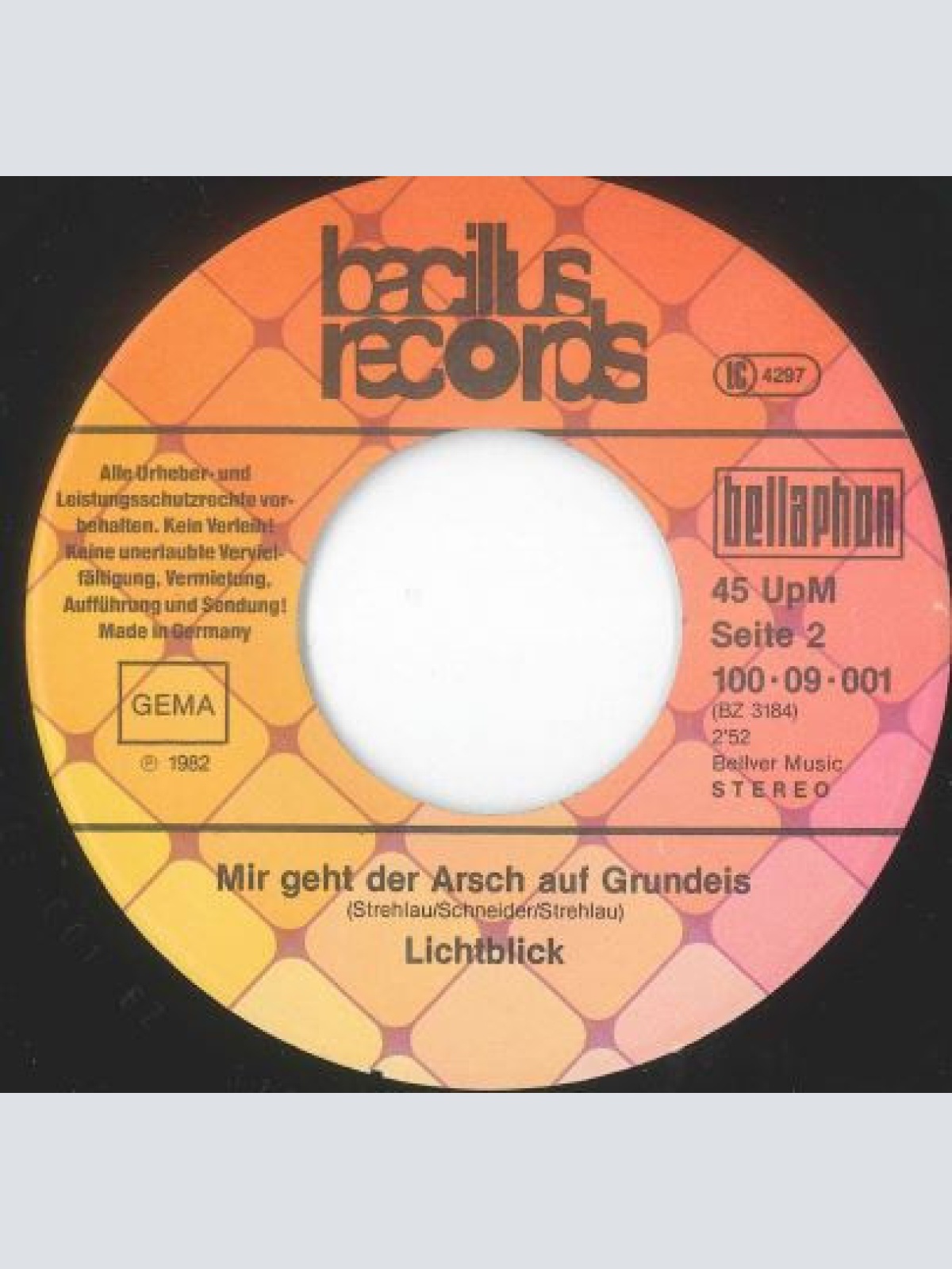 Vinyl / Lichtblick - Du Riechst So Gut / Mir Geht Der Arsch Auf Grundeis
