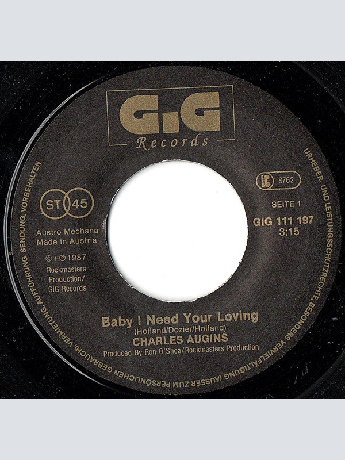 Vinyl / Charles Augins - Baby I Need Your Loving
