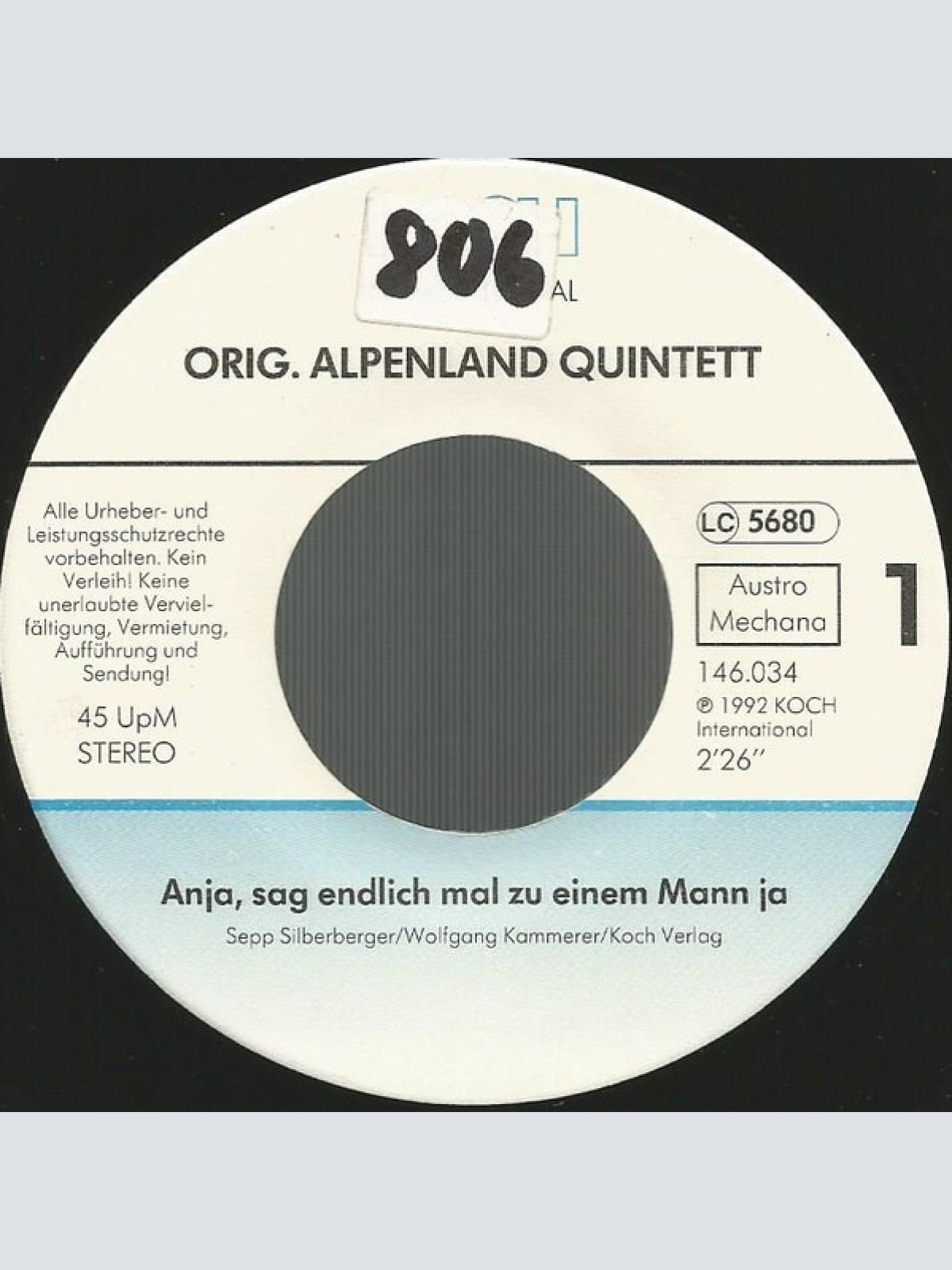 Vinyl / Orig. Alpenland Quintett - Anja, Sag Endlich Mal Zu Einem Mann Ja