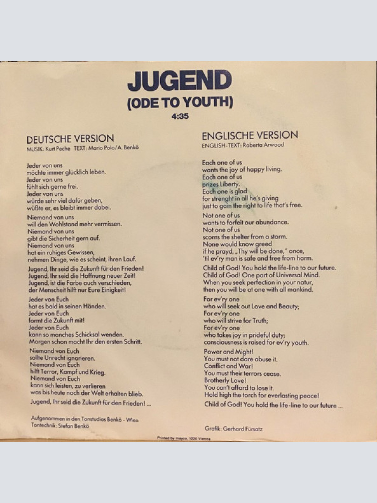 Vinyl / Chorvereinigung "Jung Wien" - Jugend