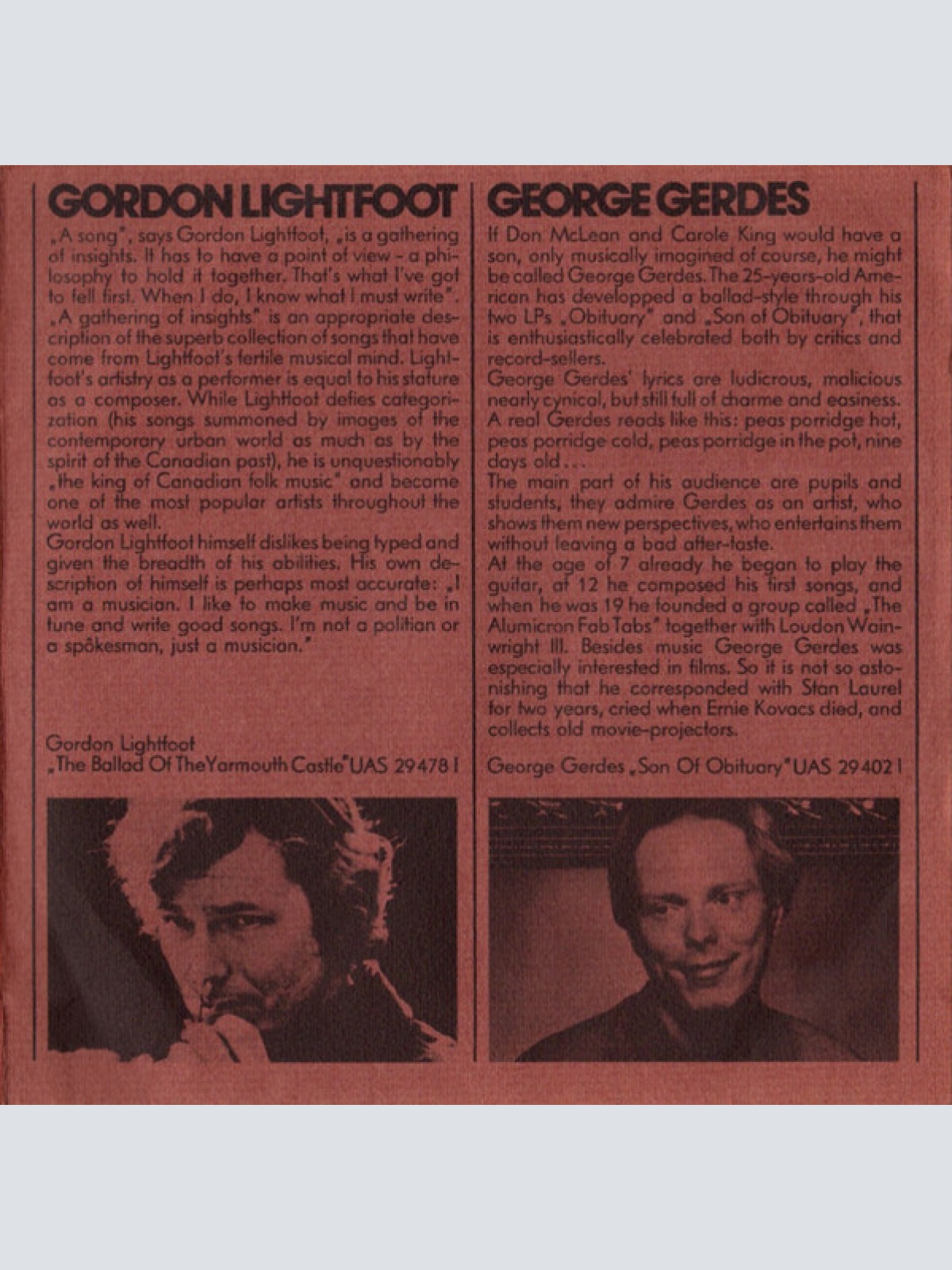 Vinyl / Allan Taylor, Chris Darrow, Gordon Lightfoot, George Gerdes - UA Miniatur Album
