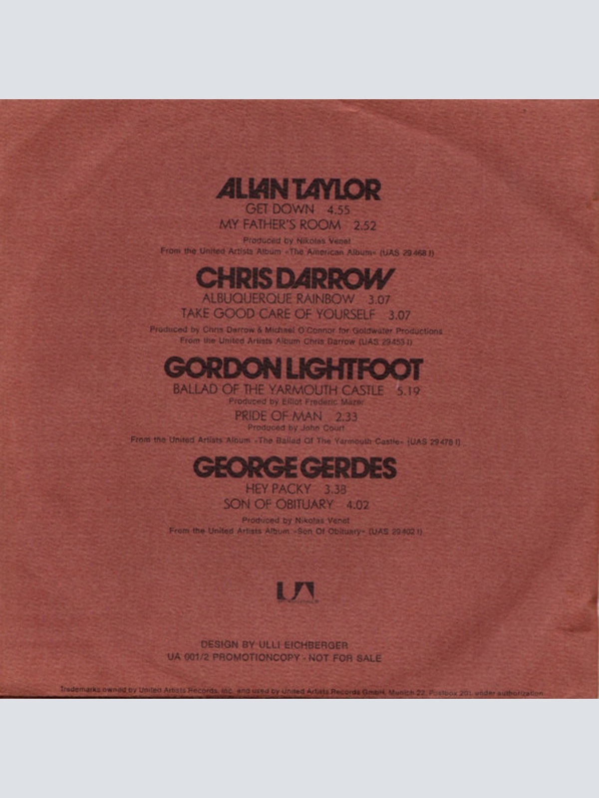 Vinyl / Allan Taylor, Chris Darrow, Gordon Lightfoot, George Gerdes - UA Miniatur Album