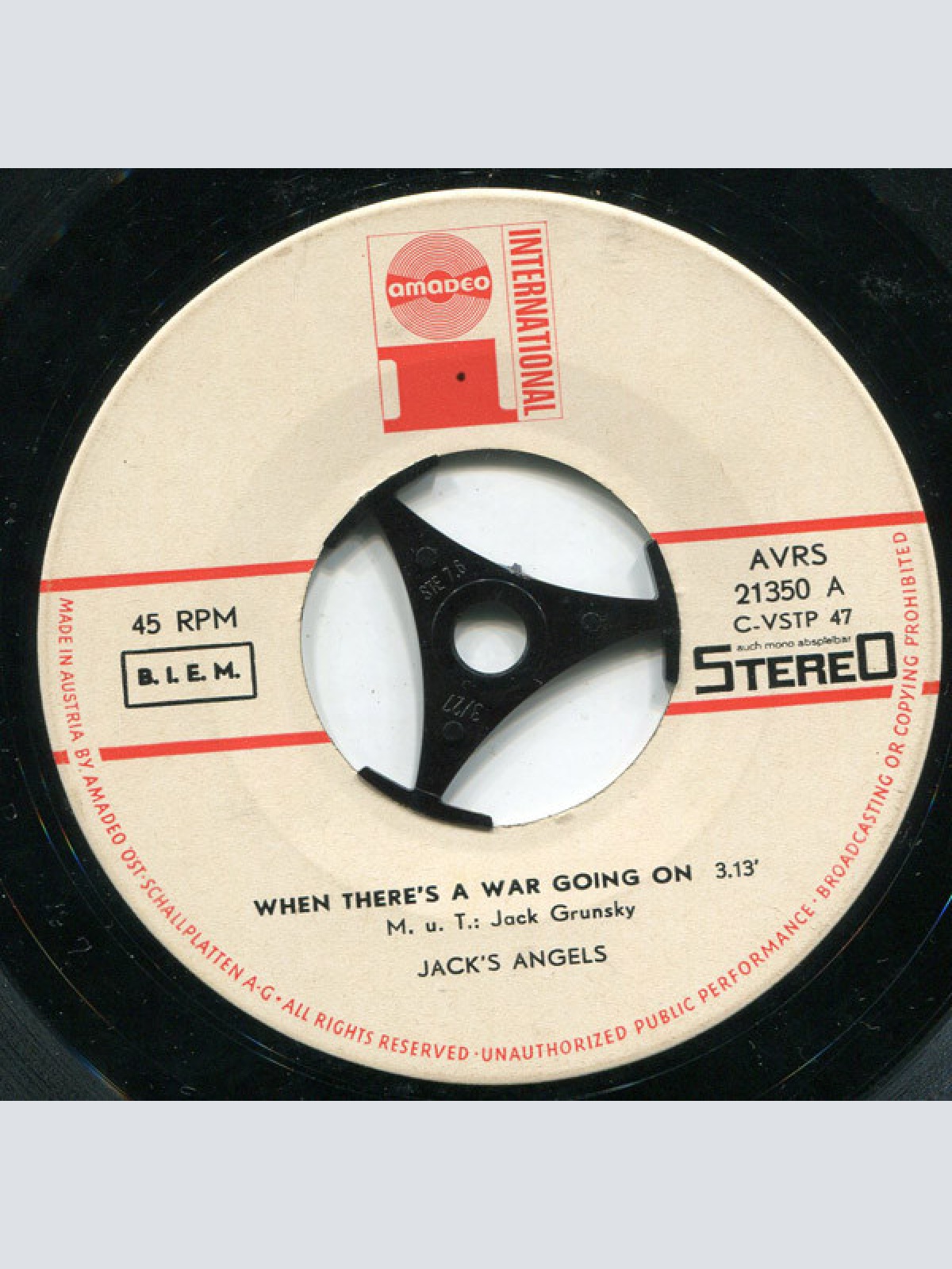 Vinyl / Jack's Angels - When There's A War Going On / Two-Ten, Six-Eighteen